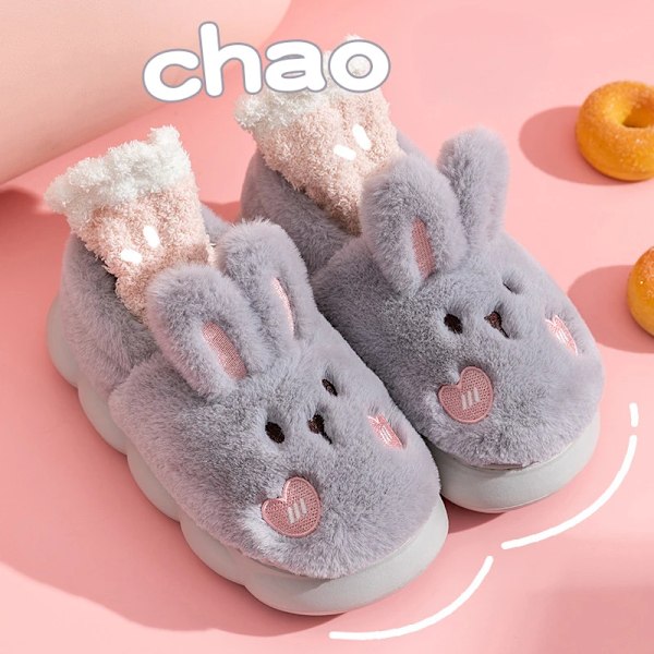 Jänis Tossut Koti Kawaii Kengät Naiset Jänis Pehmeät Tossut Talvi Sisätossut Lyhyet Saappaat Vaaleanpunainen Pink 38-39