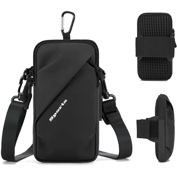 Mobiltelefonarmtaske, sportsarmtaske til løbevandring, lille crossbody-skulderhylstertaske med armbånd Black