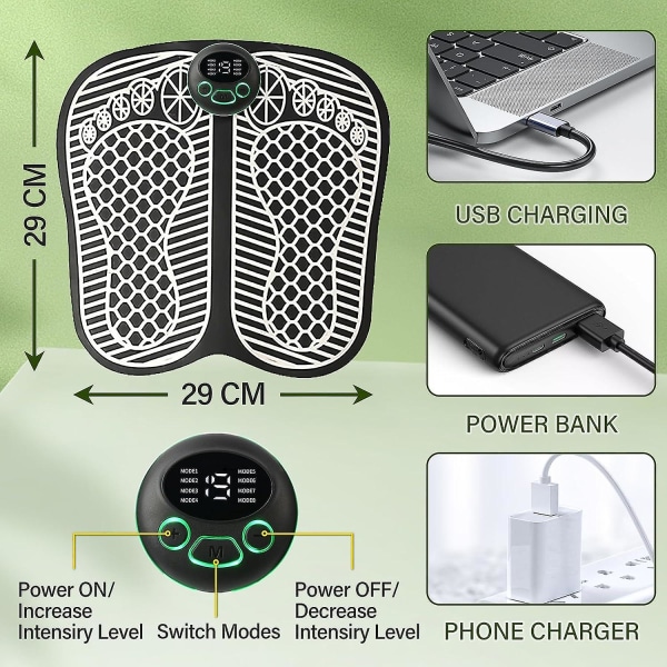 Ems fotmassage, elektrisk fotmassageapparat med 8 lägen 19 intensiteter, hopfällbar bärbar elektrisk massagematta för smärta och cirkulation Upgrade Remote
