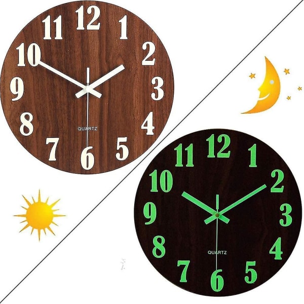 30cm/12 tum Ljus Väggklocka Trä Design Klocka Med Nattljus Tyst Icke-tickande Modern Rund
