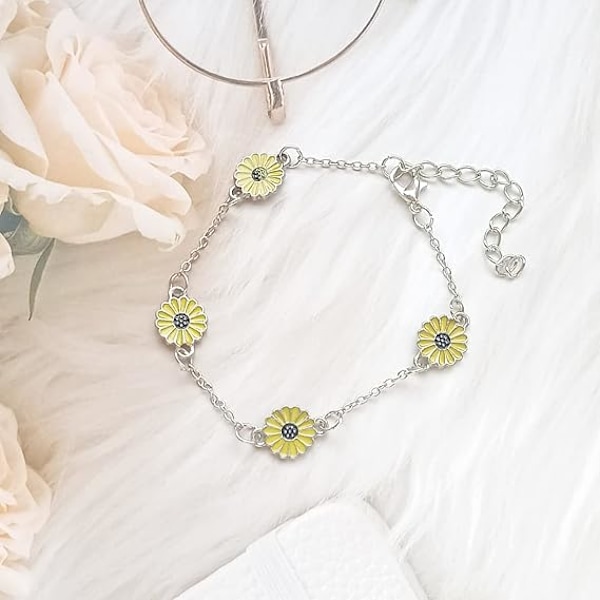 Ankelkjede Armbånd Daisy Flower Emallje Fotkjede Strand Justerbar Barfot Sandal Smykker for Kvinner Jenter Tenåringer