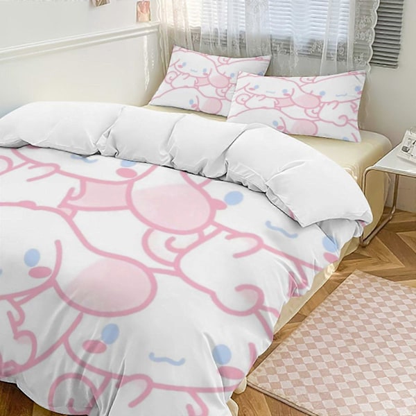 v808 Cinnamoroll 3-delars Twin Sängset - Inkluderar 1 Enkelt Täcke och 2 Örngott Sängkläder - Färgbeständig Mikrofiber - Cinnamoroll io808 135x200cm 53x78in