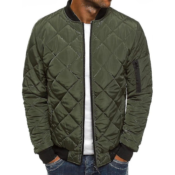 Herre Quiltet Puffer Jakke Bomber Vinter Varm Lynlås Frakke Military green L