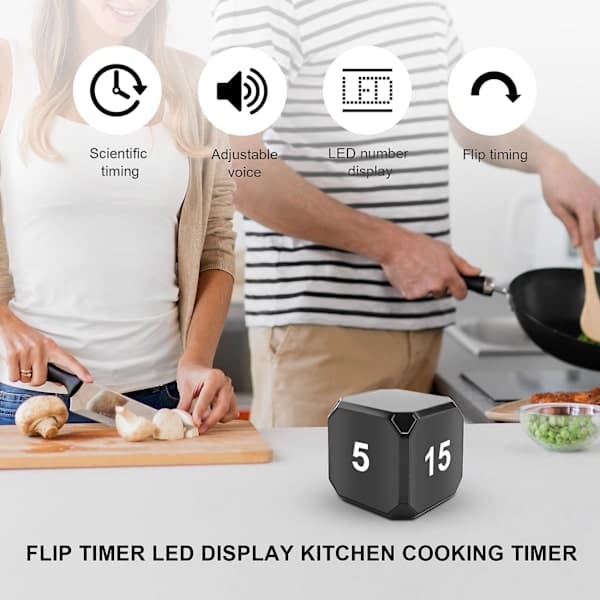 Kub-Timer Kjøkken Timer Sensor Vend Meditasjon Timer Håndtering og Nedtelling 5-15-25-45 Min (Svart)