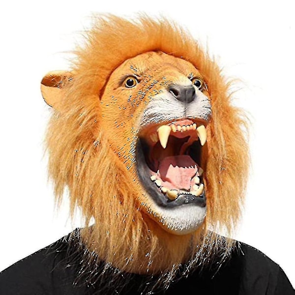 Long Hair Lion Mask Halloween Costume Prop Latex Overhead Mask