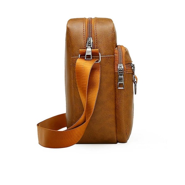 Miesten yksivärinen PU-nahkainen laukku, olkalaukku, crossbody-laukku, reppu, matkalaukku Light Brown