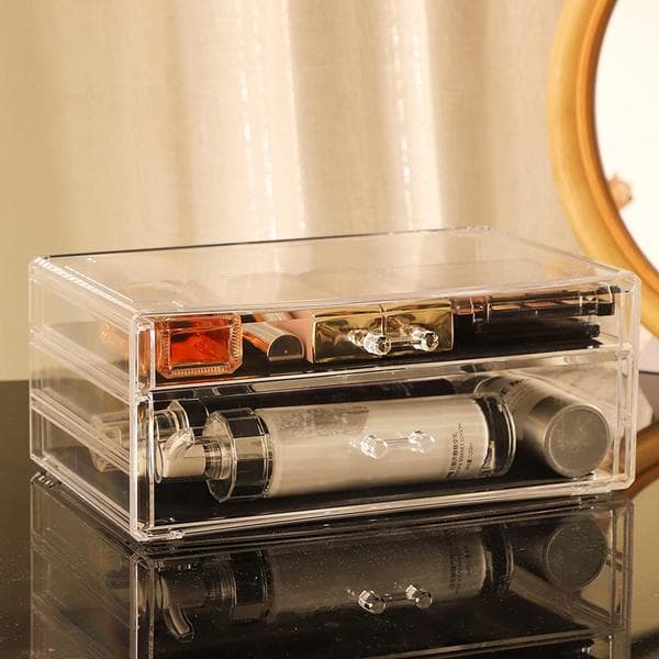 Acrylic Transparent Storage Box Countertop, 2 Large Drawers, Stackable Storage Box.