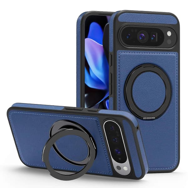 Compatible with Google Pixel 10 Pro XL Case with Ring Stand Compatible with MagSafe PU Leather Back Azure Azure Sapphire