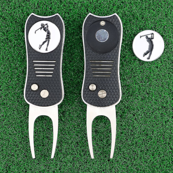 Golf Divot Tool Multifunktion Folde U Type Høj hårdhed Rustfast træningshjælp Bærbar golfbane reparation Kuglemarkør til golfbane_ahf A