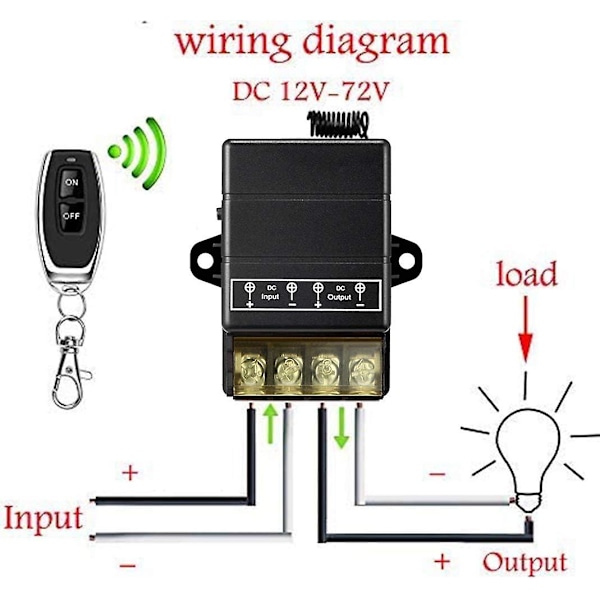 Trådløs fjernbryter, DC 12V/24V/48V/72V RF for sikkerhetssystem pumpebarriere dørgardin, 328ft radius.