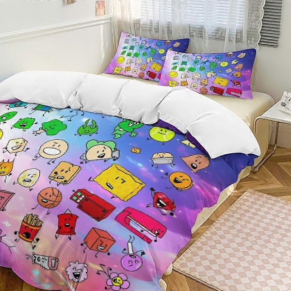 c390 Spel BFDI Battle For Dream Island Sängkläder Set Påslakan Bekvämt och Lättviktigt Tecknat Sängkläder 3 Delars Sängset Enkel (1 Påslakan och 2 Örngott) 240x260cm 94x102in