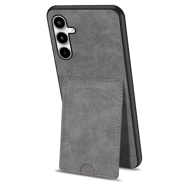 Samsung Galaxy A56 5G -puhelimen kotelo, nahka-pinnoitettu TPU-kotelo, jalustalla ja korttipaikalla - Multicolor Grey