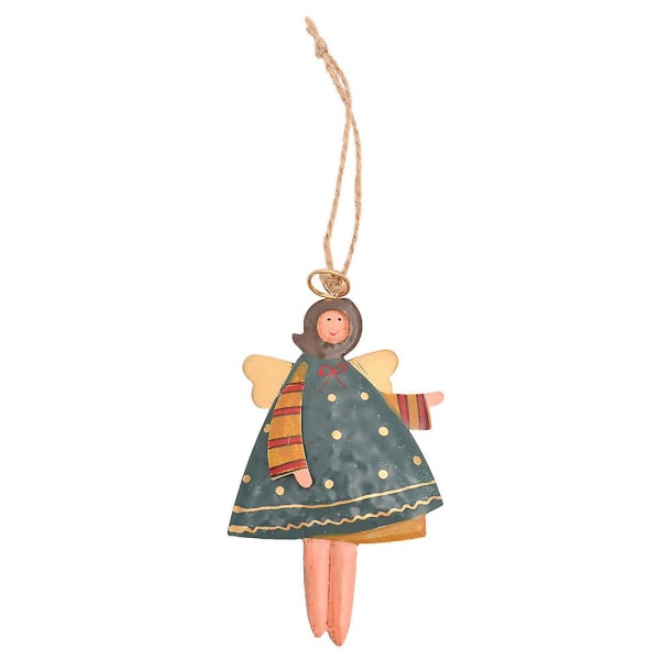 Christmas Rustic Wrought Iron Painted Angel Pendant Xmas Tree Hanging Ornament Holiday Home Party Retro Decoration Blue