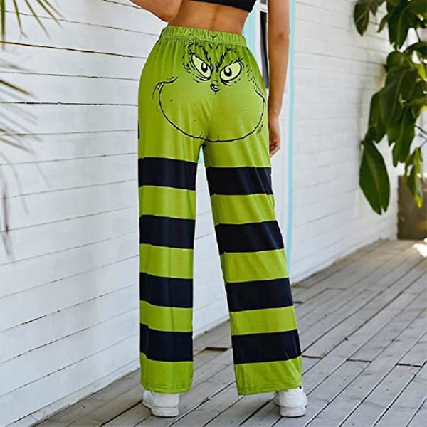 Julekvinnebukser med The Grinch-pyjamas, stripete julepyjamasbukser, loungewearbukser XL