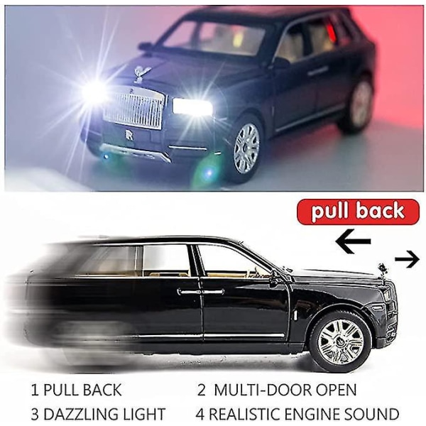 1/24 Skala Rolls-Royce Cullinan Suv Modellbil Leksak, Zink Alloy Pull Back Leksak Bilar Med Ljud Och Ljus För Barn Pojke Flicka Present(svart)