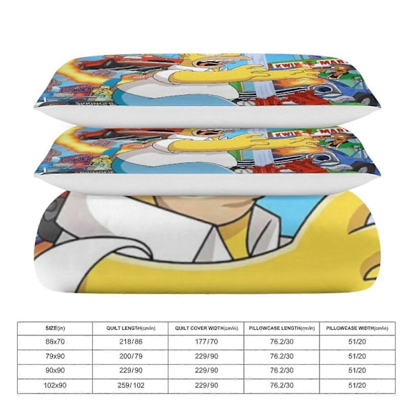 x78 The Simpsons 3-delat Sängklädesset Varmt Och Bekvämt Mjukt Påslakanset med 1 Påslakan Och 2 Örngott för Sovrum b78 240x260cm 94x102in