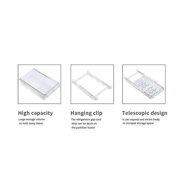 2 kpl jääkaapin järjestäjää, vedettävä jääkaapin laatikon järjestäjä, jääkaapin säilytyslaatikko, läpinäkyvä säiliöruoka White  Transparent