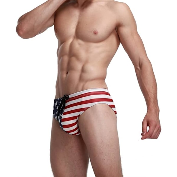 Menn Amerikansk Flagg Underbukse USA Amerikansk Flagg Briefs Stretchy Briefs Pustende Sommer Sports Brief for Mann Mannlig Rød Hvit Blå Trykk Badedrakt S