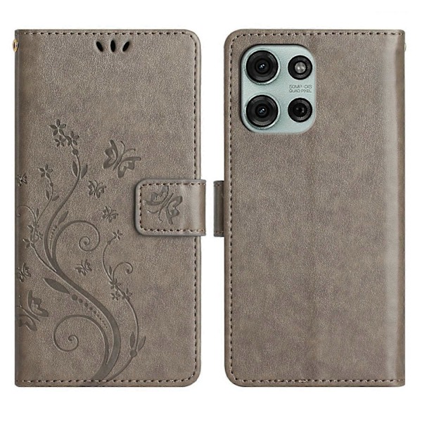 For Motorola Moto G75 5G Etui i PU Læder med Lomme og Rem - Multicolor Grey