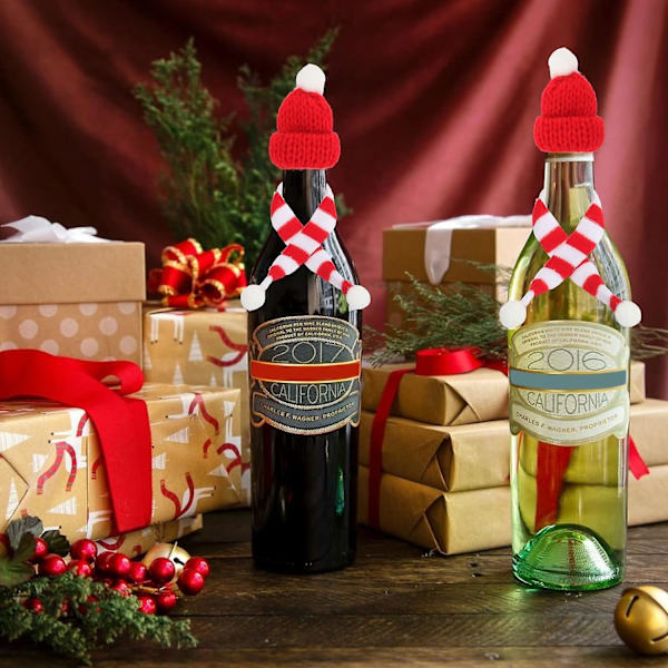 20 stk. Mini strikkede julehuer, mini juleskærf, mini julehue, gør-det-selv julehue til dukketilbehør, vinflasker, jul