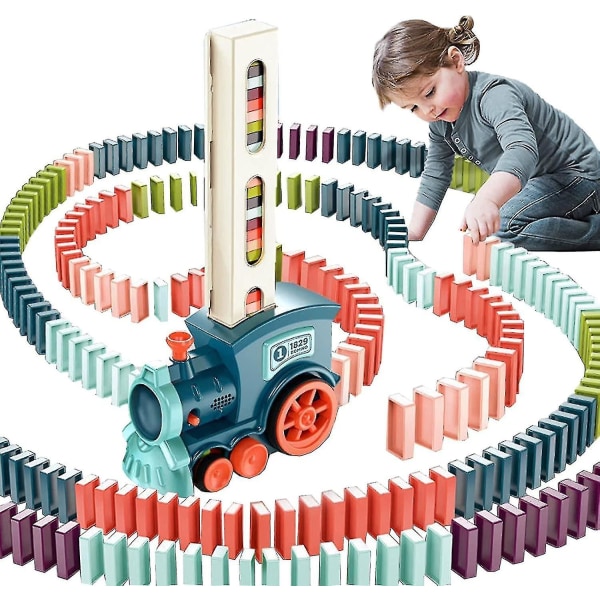Dominojuna-lelusarja, jossa on 60 domino-palikkaa, automaattinen domino-juna, jossa on ääni Jku