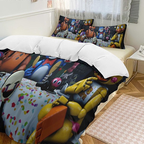 v1033 Five Nightat Freddy Täcke Set Tjockt Mjukt 3-delars Sängklädesset Året Runt Täcke med 2 Örngott för Vuxna Kvinnor Flickor Tonåringar Hemrum 135x200cm 53x78in