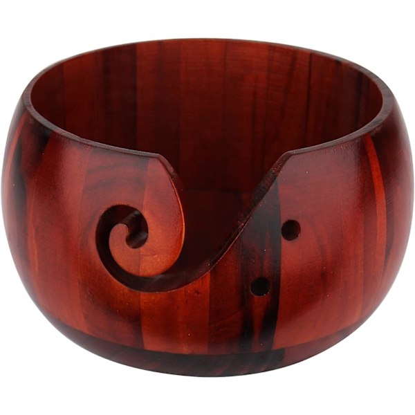 Stor trästickningsskål för virkning och stickning, trådgarnsskålhållare för garnnystan, diameter 15 cm, utan lock, present till stickning, brun