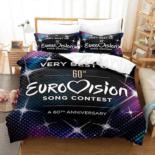 a1654 Sengetøy Eurovision Song Contest Sengesett Gutter Jenter Dynetrekk Putetrekk Seng Barn Voksen Mote Hjem 3-delt Sengesett (1 Dynetrekk 220x240cm 94x102in