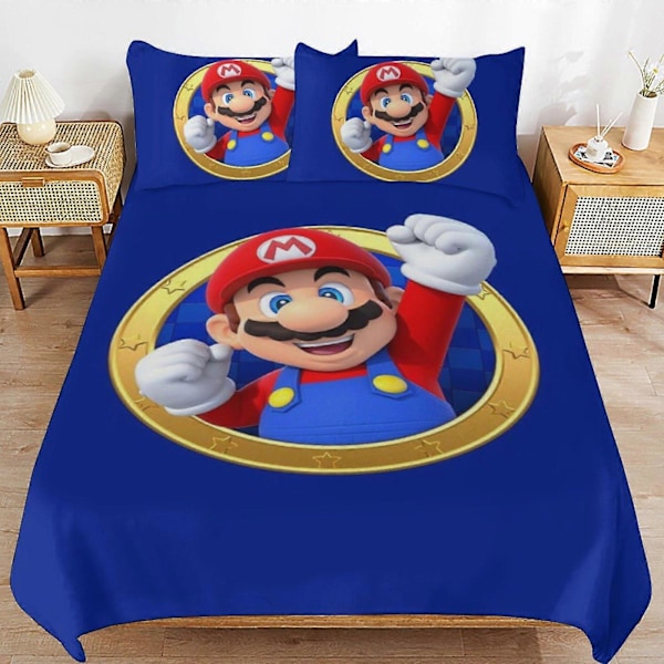 x127 Super Mario Påslakanset Mikrofiber Sängkläder 3D-tryckta Lätta 3-delade Täcke Set, 1 Påslakan och 2 Örngott för Barn Pojkar 200x200cm 78x78in
