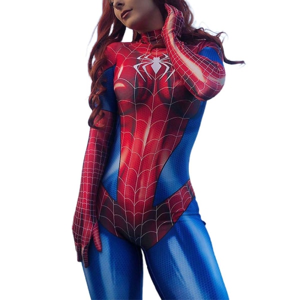 Kvinnor Dam Spider-woman Body Halloween Superhjälte Spidergirl Cosplay Kostym Kattdräkt Stretch Jumpsuit Romper Party Finklänning L