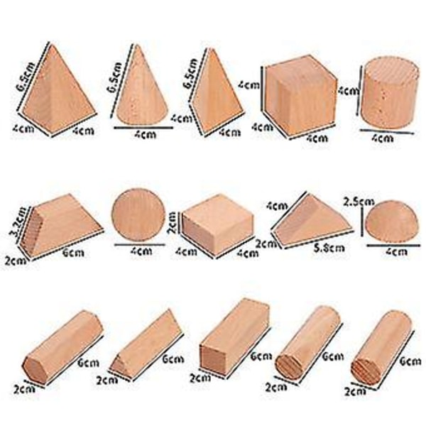 15 stk. Byggeklosser i tre - Tidlig pedagogisk leke for barn - Kognitive monteringsklosser - Stereo geometriske former