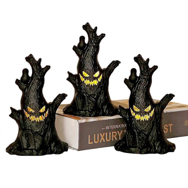 Halloween Spøkelsestreet Stubbe med LED-lys, Treet Ansikt Lysende LED Spøkelsestreet Stubbe Batteridrevet for Halloweenfest 2 Pcs