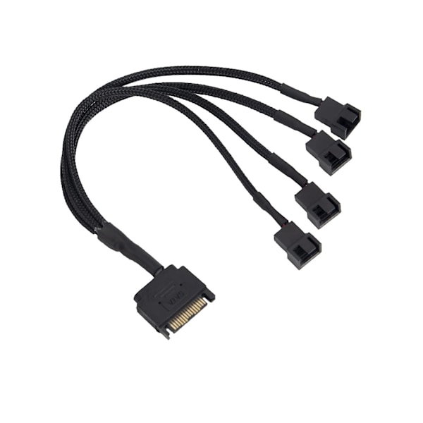 Kjølevifteadapterkabel, 15-pin SATA til 4 x 3-pin / 4-pin 12V PC-kabinettvifte strømadapterkabel til 15-pin SATA black