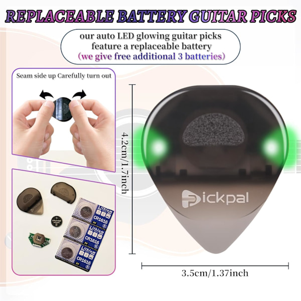 LED-gitarrplektrum, 3-pack med upplysta plektrum, automatiska LED-lysande plektrum, bländande färgglada plektrum för gitarrtillbehör