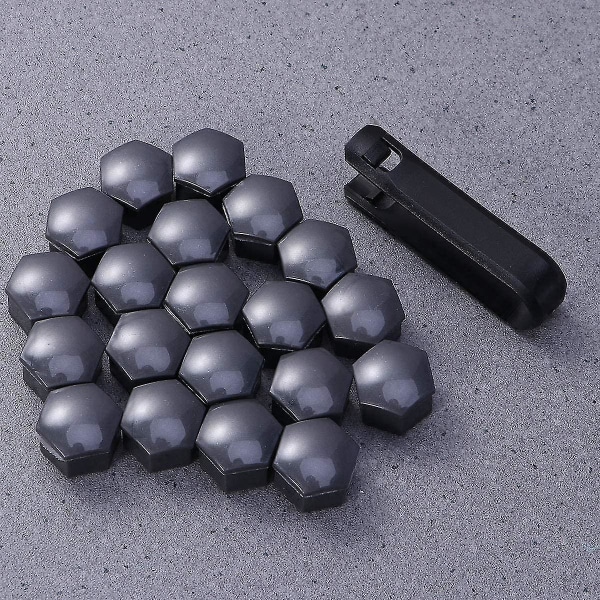 20 stk. 19mm hjulmøtrikhætte, hjulmøtrikhætte, sekskantede dækmøtrikhætter (sort) (d-583-a) grey 21MM