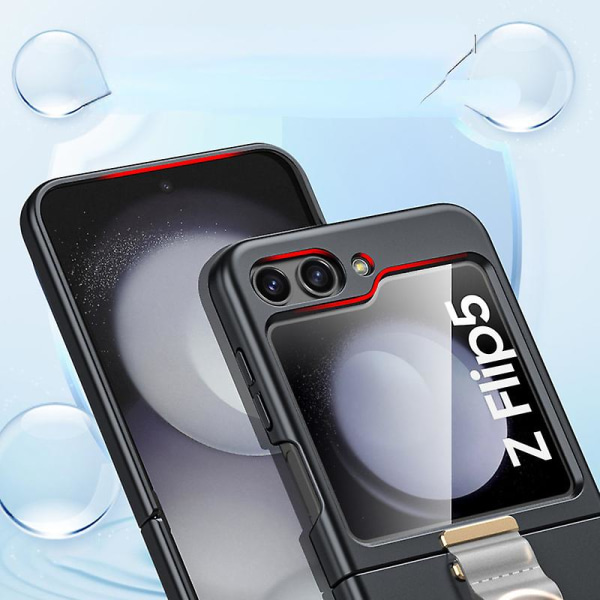 Z Flip 5 etui med skærmbeskytter bagpå, etui kompatibelt Samsung Galaxy Z Flip 5 med ringholder Ultratynd Black