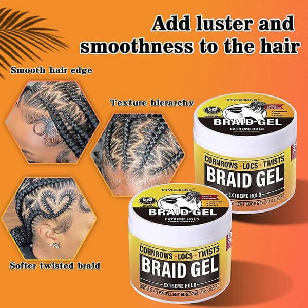 Braid Gel Extreme Hold, High Shine | Frizz & Flake-Free Edge Control | Slick & Style Braids, Locks, Twists, Cornrows | 120ML 1pcs