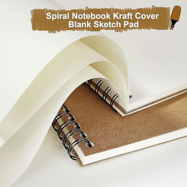 6 stk. A5 skitsebog, spiral notesbog kraft cover blank skitseblok, skitse tegne notesbog til kunst, 100 sider/ 50 ark hvidt patronpapir 80gsm papir F