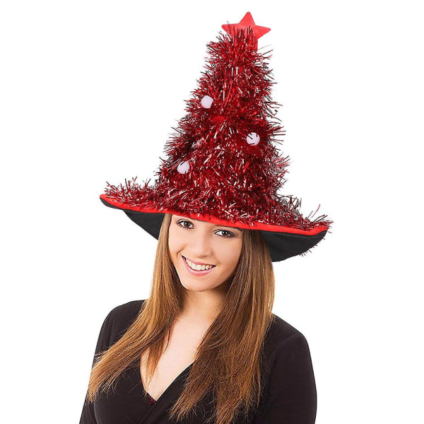 Unisex aikuisten joulukuusen hattu Cosplay-rekvisiitta joulujuhlakoristelu Red