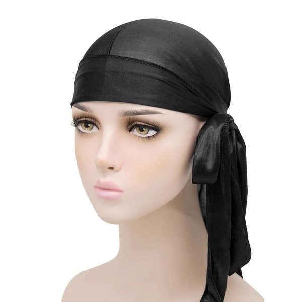 Silky Durag With Long Tail For Men, Pack Durags Do Rags For 360 Waves Black