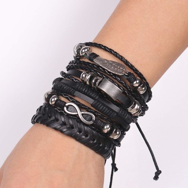 5 stk. flettede læderarmbånd til mænd og kvinder Punk reb armbånd manchet vintage armbånd wrap sæt, justerbar