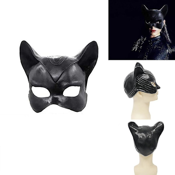 Halloween Festkjole Dress Up Sort Halv Ansigt Sexet Catwoman Hovedbeklædning