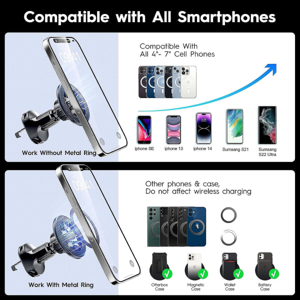 Stark magnetisk Magsafe biltelefonhållare, bilventilationsfäste för iPhone 14 13 12 Pro Max Plus Mini Black