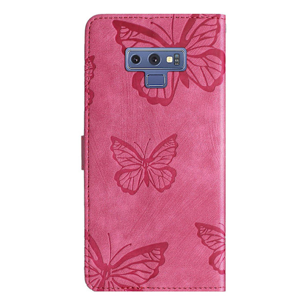 Yhteensopiva Samsung Galaxy Note 9 Kohokuvioitu Perhoskuvioinen Lompakkokotelo Jalustalla [DM] Rose