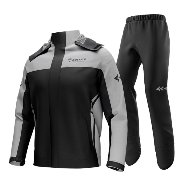 Vedenpitävä moottoripyörän sadepuku miesten naisten pyöräilysadevarusteitakki ja -housut säilytyspussilla Grey XL