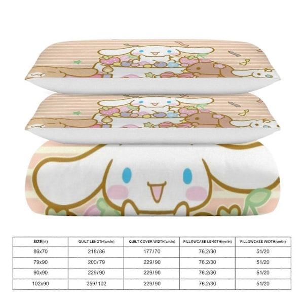 v1458 Cinnamoroll Dynebetræk Sæt Tyk Blød 3 Dele Sengelinned Sæt Helårs Dynebetræk med 2 Pudebetræk til Voksne Kvinder Piger Teenagere Hjem Værelse Indretning io 200x200cm 78x78in