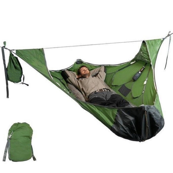2021 udendørs camping hængekøje med myggenet hængende soveseng bærbar højstyrke sovegynge red 210cmx70cm