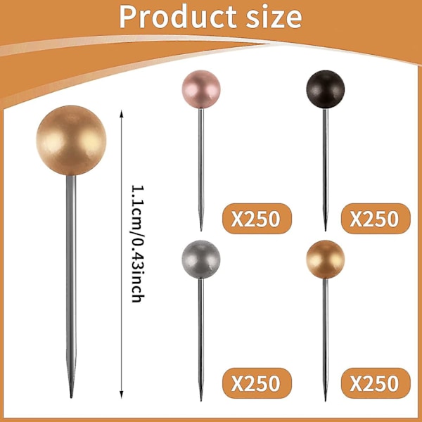 1000 Stykke Push Pins Hovedkort Push Pins Kort Push Pin Hoved Pin Tacks Push Pins Til Korktavle, Stof Markering, 1/8\" Rund Metal Hoved-hao
