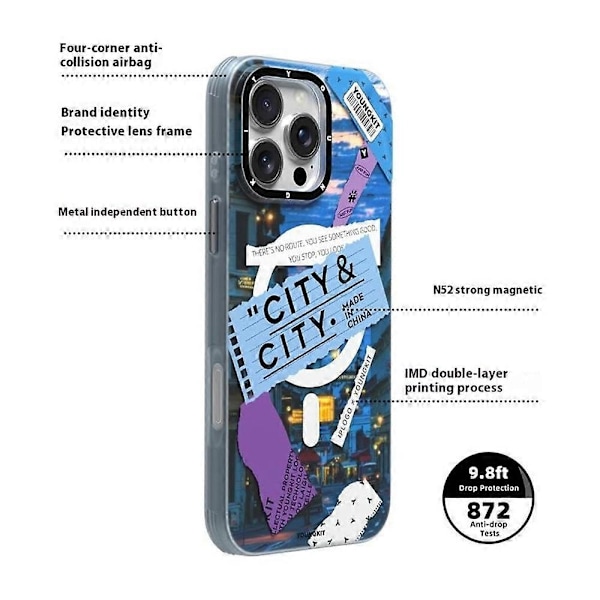 YOUNGKIT City Series iPhone 16 Pro:lle - Magneettinen Kotelo, Iskun Kestävä IMD TPU Puhelimen Kotelo Multicolor Cityscape