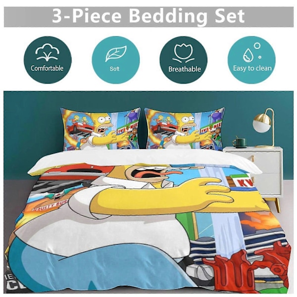 x78 Simpsonit 3-osainen vuodevaatesetti Lämmin ja mukava pehmeä pussilakanasetti, jossa 1 pussilakana ja 2 tyynyliinaa makuuhuoneeseen b78 135x200cm 53x78in